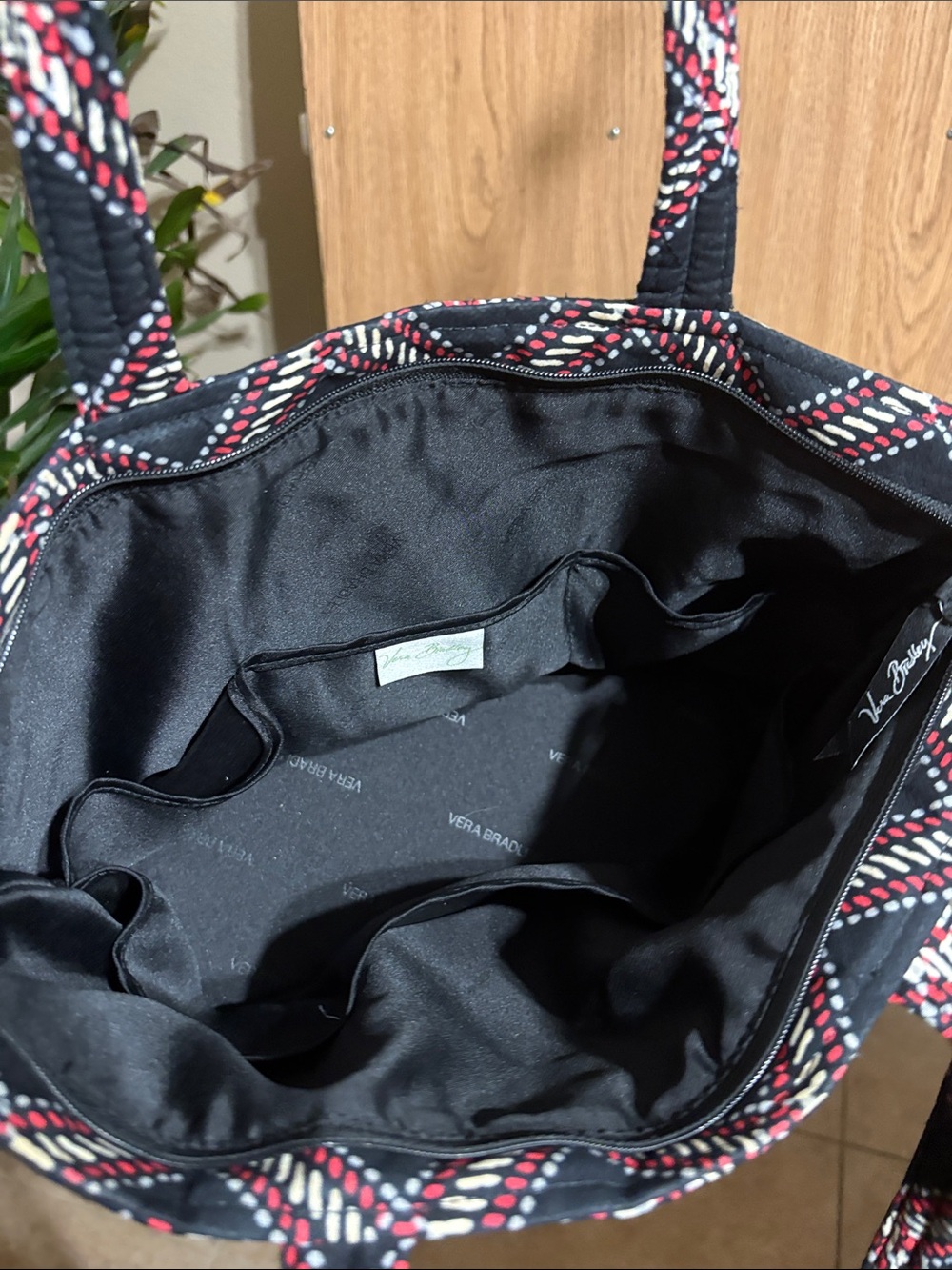 Vera Bradley Quilted Tote in Black, Red & White Plaid - Picture 7 of 10